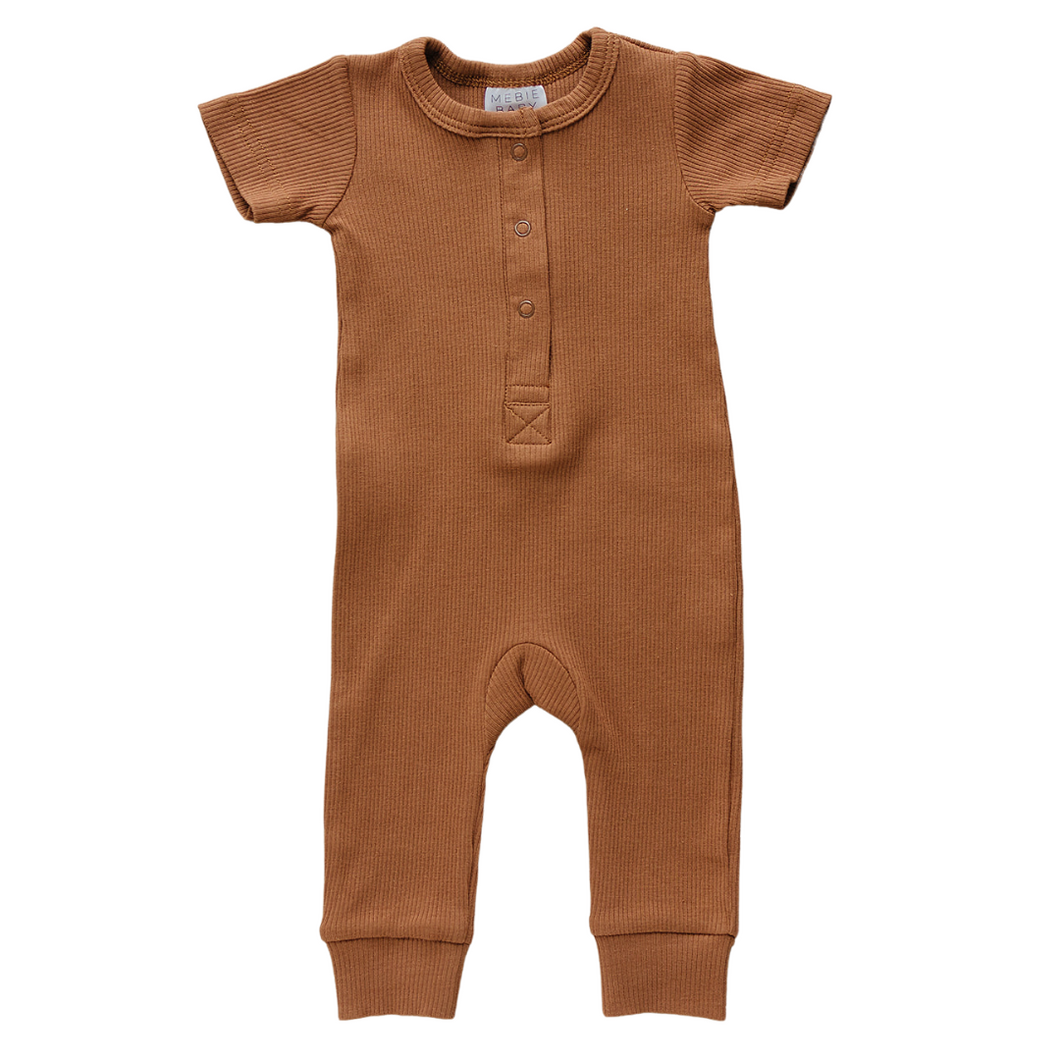 Rust Organic Cotton Ribbed Snap Romper (Mebie Baby)