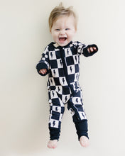 Load image into Gallery viewer, Bamboo Zip Romper | Checks &amp; Bolts (LPK)
