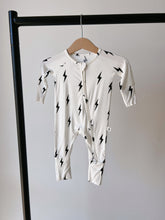 Load image into Gallery viewer, Bamboo Zip Pajamas | White &amp; Black Lightning Bolt (FF)
