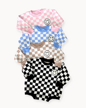 Load image into Gallery viewer, Bubble Romper | Checkered Smiley Latte (LPK)
