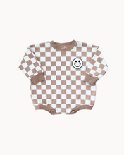 Load image into Gallery viewer, Bubble Romper | Checkered Smiley Latte (LPK)
