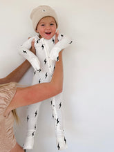 Load image into Gallery viewer, Bamboo Zip Pajamas | White &amp; Black Lightning Bolt (FF)
