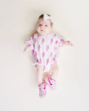 Load image into Gallery viewer, Short Sleeve Bubble Romper | Pink Bolts (LPK)
