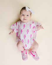 Load image into Gallery viewer, Short Sleeve Bubble Romper | Pink Bolts (LPK)
