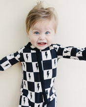 Load image into Gallery viewer, Bamboo Zip Romper | Checks &amp; Bolts (LPK)
