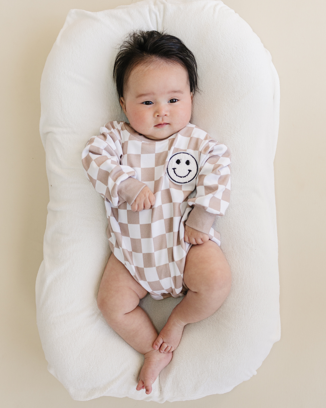 Bubble Romper | Checkered Smiley Latte (LPK)