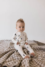 Load image into Gallery viewer, Bamboo Zip Pajamas | White &amp; Black Lightning Bolt (FF)
