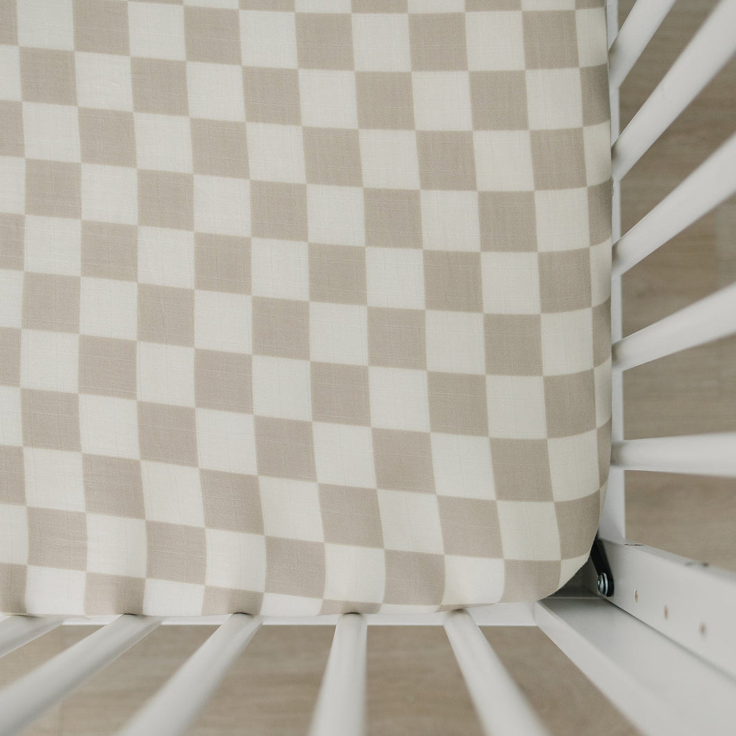 Taupe Checkered Crib Sheet (Mebie Baby)