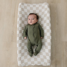 Load image into Gallery viewer, Taupe Checkered Changing Pad Cover (Mebie Baby)
