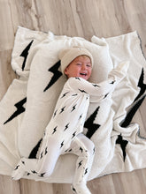 Load image into Gallery viewer, Bamboo Zip Pajamas | White &amp; Black Lightning Bolt (FF)
