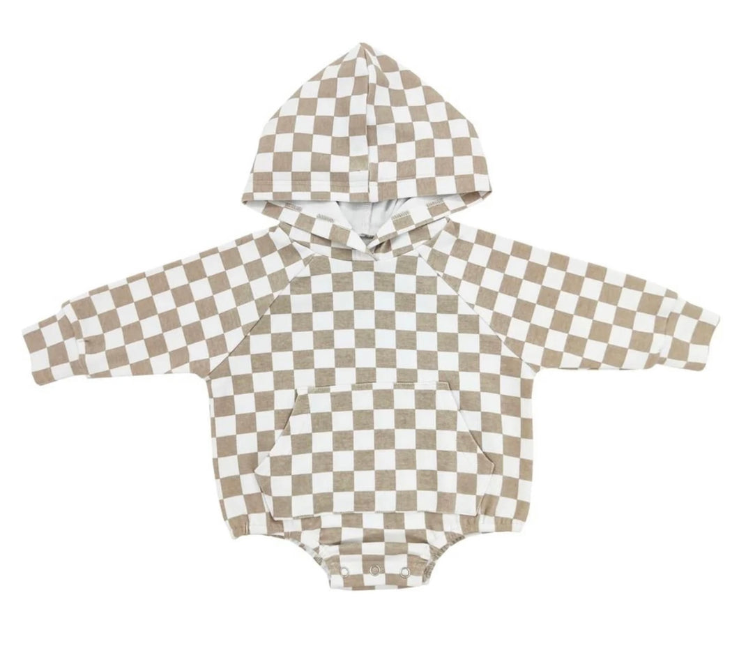 Checkered Hooded Romper (beige)
