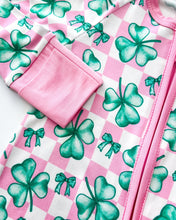 Load image into Gallery viewer, Bamboo Zip Romper | Shamrock &amp; Bows (LPK)
