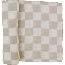 Load image into Gallery viewer, Taupe Checkered Muslin Swaddle Blanket (Mebie Baby)

