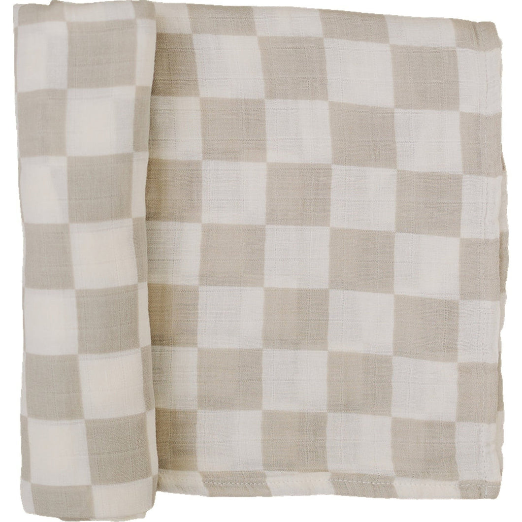 Taupe Checkered Muslin Swaddle Blanket (Mebie Baby)