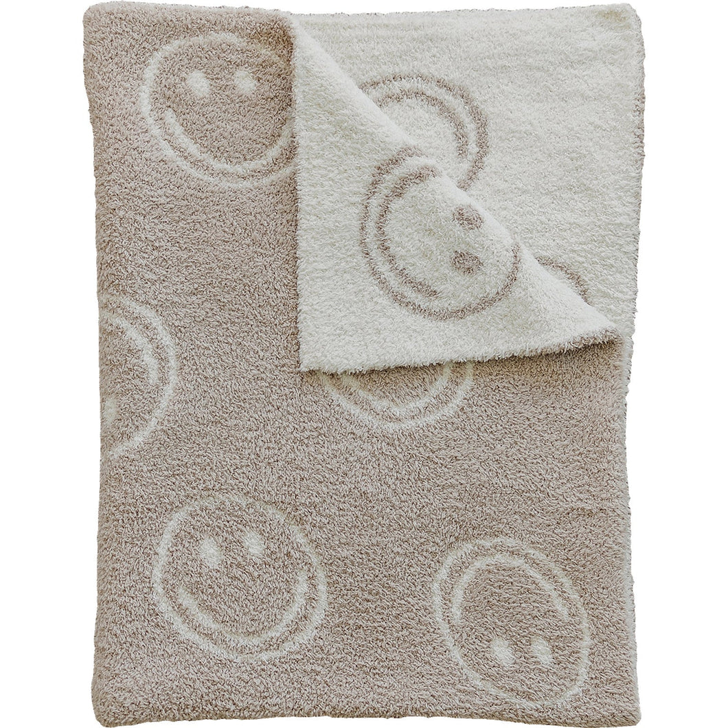 Smiley Taupe Plush Blanket (Mebie Baby)