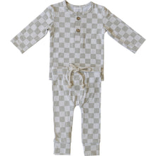 Load image into Gallery viewer, Taupe Checkered Two-piece Button Set (Mebie Baby)
