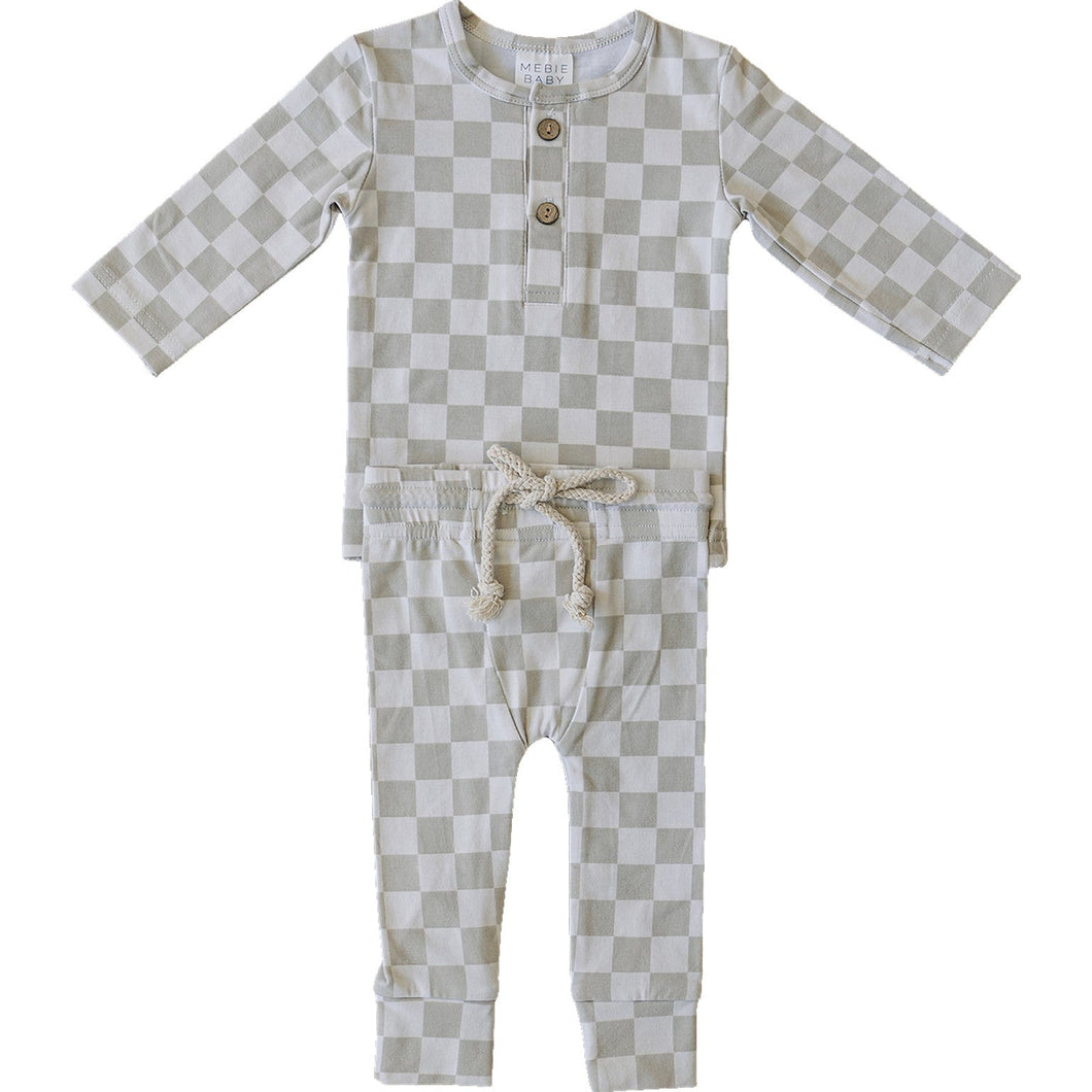 Taupe Checkered Two-piece Button Set (Mebie Baby)