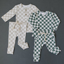 Load image into Gallery viewer, Taupe Checkered Two-piece Button Set (Mebie Baby)
