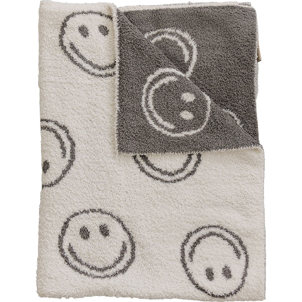 Charcoal Smiley Taupe Plush Blanket (Mebie Baby)