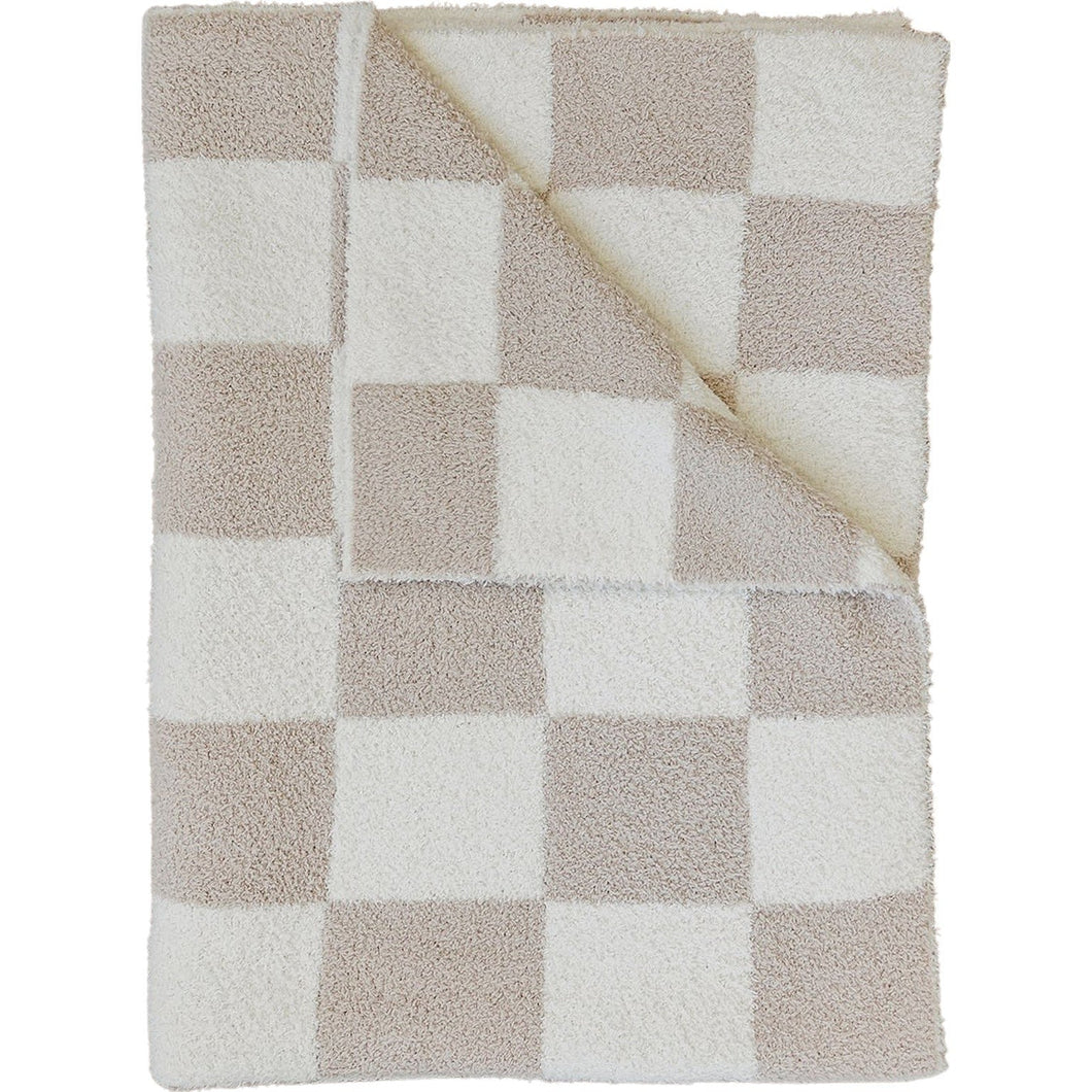 Taupe Checkered Plush Blanket (Mebie Baby)
