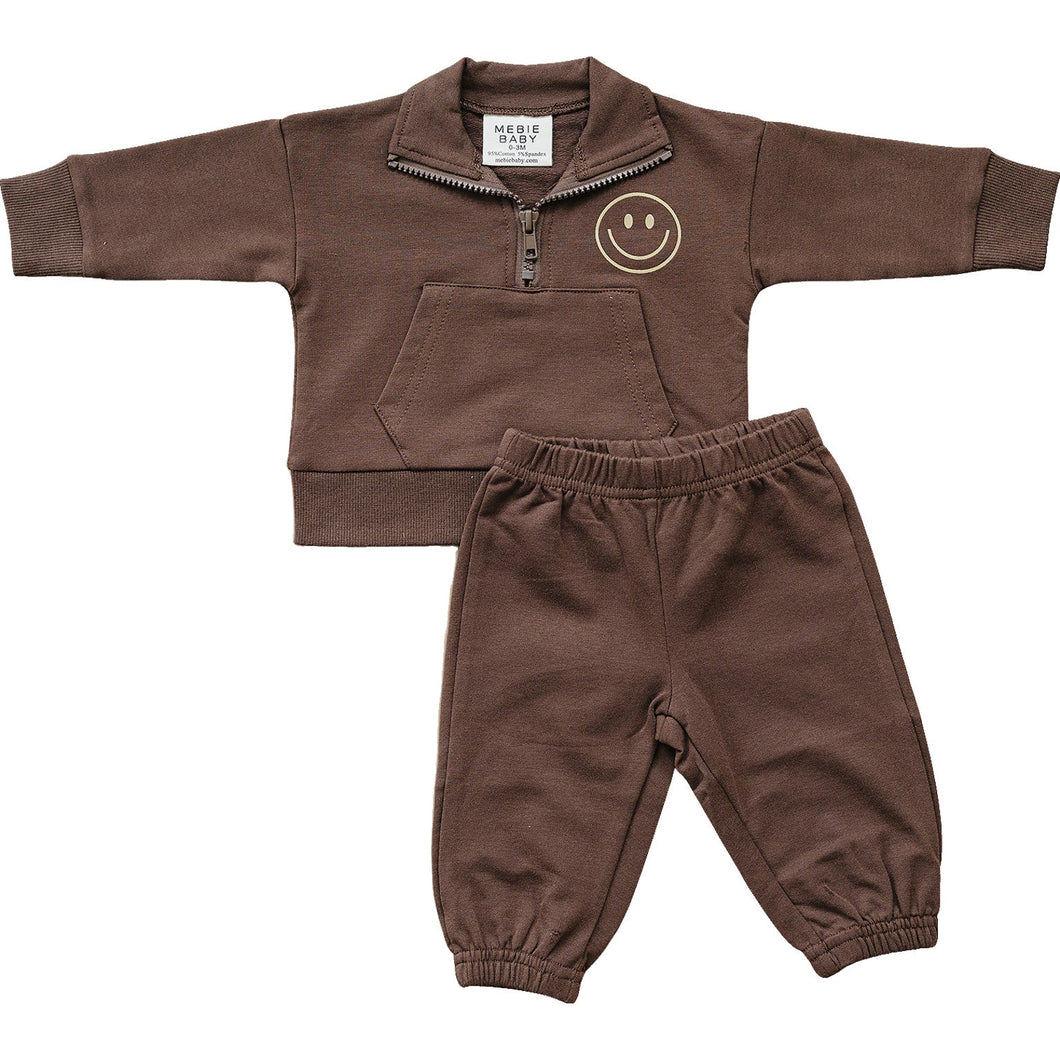 Happy Face Quarter Zip French Terry Set (Mebie Baby)