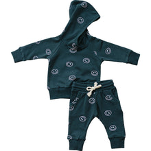 Load image into Gallery viewer, Dark Teal Smiley Hooded French Terry Set (Mebie Baby)
