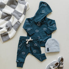 Load image into Gallery viewer, Dark Teal Smiley Hooded French Terry Set (Mebie Baby)
