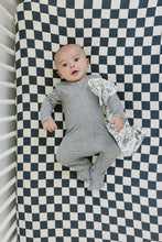 Load image into Gallery viewer, Charcoal Checkered Muslin Crib Sheet (Mebie Baby)
