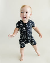 Load image into Gallery viewer, Bamboo Shorty Romper | Electric Smiley (LPK)
