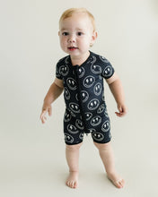 Load image into Gallery viewer, Bamboo Shorty Romper | Electric Smiley (LPK)
