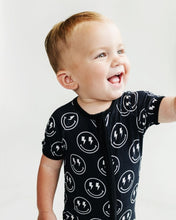 Load image into Gallery viewer, Bamboo Shorty Romper | Electric Smiley (LPK)
