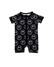 Load image into Gallery viewer, Bamboo Shorty Romper | Electric Smiley (LPK)
