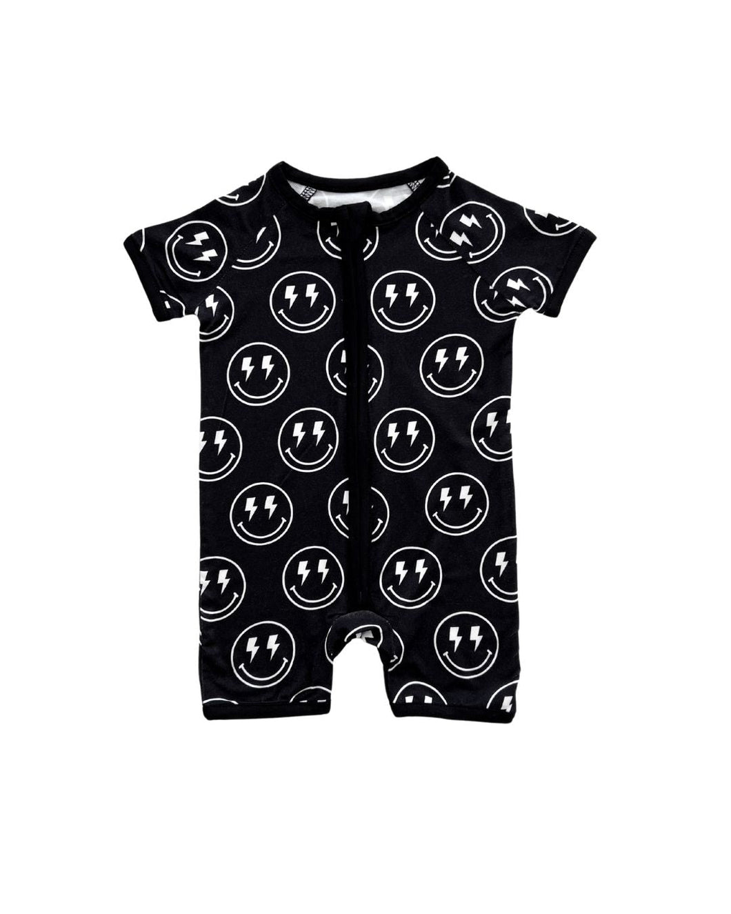 Bamboo Shorty Romper | Electric Smiley (LPK)