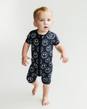 Load image into Gallery viewer, Bamboo Shorty Romper | Electric Smiley (LPK)
