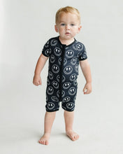 Load image into Gallery viewer, Bamboo Shorty Romper | Electric Smiley (LPK)
