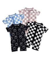 Load image into Gallery viewer, Bamboo Shorty Romper | Electric Smiley (LPK)
