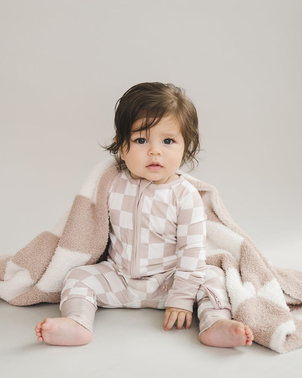 Bamboo Zip Romper | Latte Checkered (LPK)