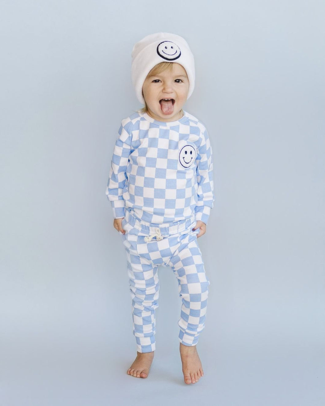 Checkered Smiley Lounge Set | Blue (LPK)