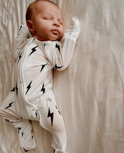 Load image into Gallery viewer, Bamboo Zip Pajamas | White &amp; Black Lightning Bolt (FF)
