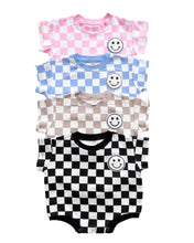 Load image into Gallery viewer, Short Sleeve Bubble Romper | Checkered Smiley Latte (LPK)
