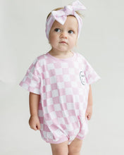 Load image into Gallery viewer, Short Sleeve Bubble Romper | Checkered Smiley Pink (LPK)
