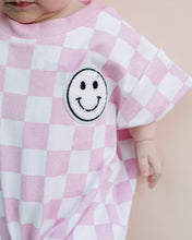 Load image into Gallery viewer, Short Sleeve Bubble Romper | Checkered Smiley Pink (LPK)
