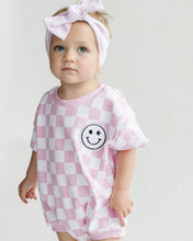 Load image into Gallery viewer, Short Sleeve Bubble Romper | Checkered Smiley Pink (LPK)
