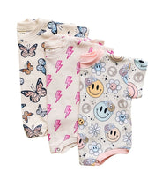 Load image into Gallery viewer, Short Sleeve Bubble Romper | Pink Bolts (LPK)
