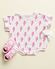 Load image into Gallery viewer, Short Sleeve Bubble Romper | Pink Bolts (LPK)
