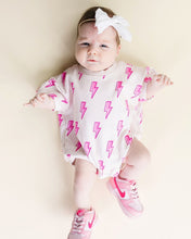 Load image into Gallery viewer, Short Sleeve Bubble Romper | Pink Bolts (LPK)
