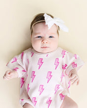 Load image into Gallery viewer, Short Sleeve Bubble Romper | Pink Bolts (LPK)
