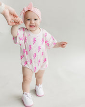 Load image into Gallery viewer, Short Sleeve Bubble Romper | Pink Bolts (LPK)
