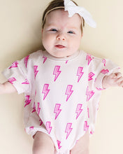 Load image into Gallery viewer, Short Sleeve Bubble Romper | Pink Bolts (LPK)
